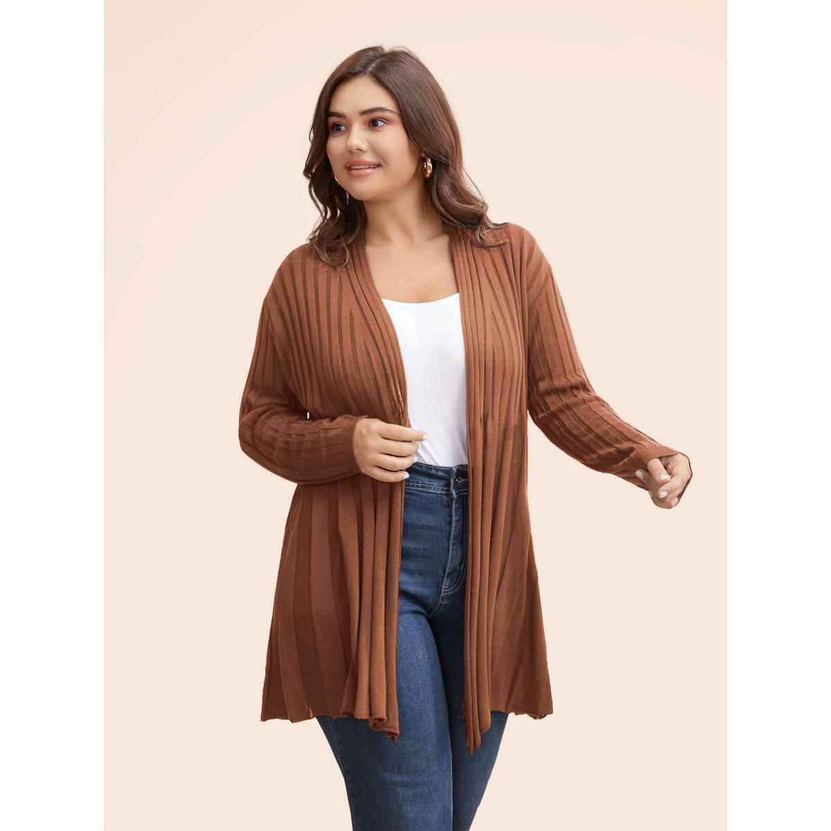 Plus Size Plain Textured Kimono Collar Cardigan DimGray Women Casual Loose Long Sleeve Everyday Cardigans BloomChic 26/4X Product Image