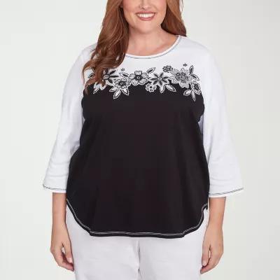 Alfred Dunner Wild At Heart Womens Plus Crew Neck 3/4 Sleeve T-Shirt Product Image