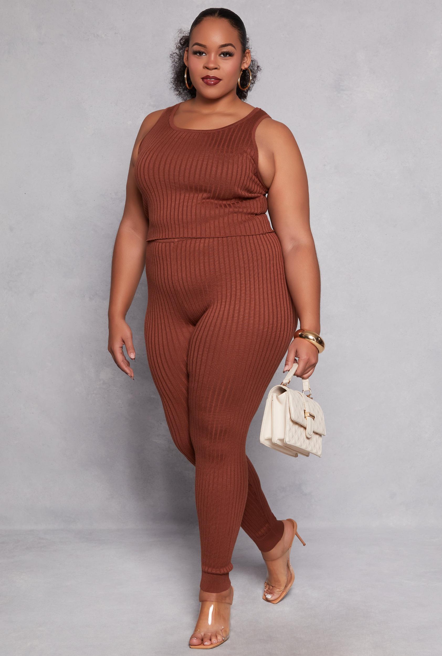 Womens Plus Size Daisy Ribbed Knit Leggings Product Image