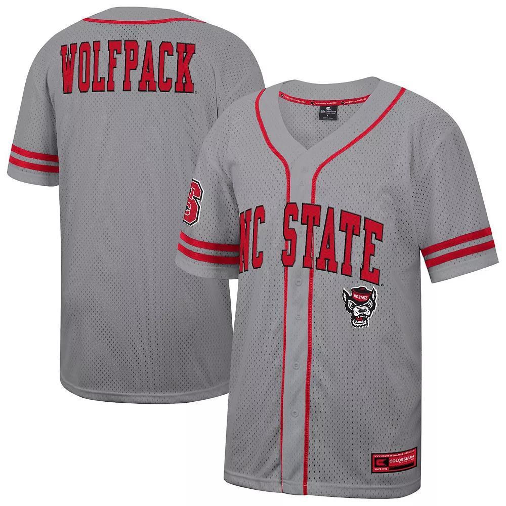 Men's Colosseum Gray NC State Wolfpack Free Spirited Baseball Jersey, Size: Large, Nst Grey Product Image