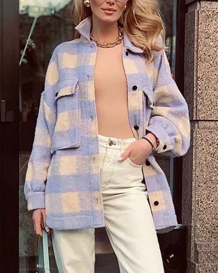 Single-breasted Plaid Loose Coat Product Image