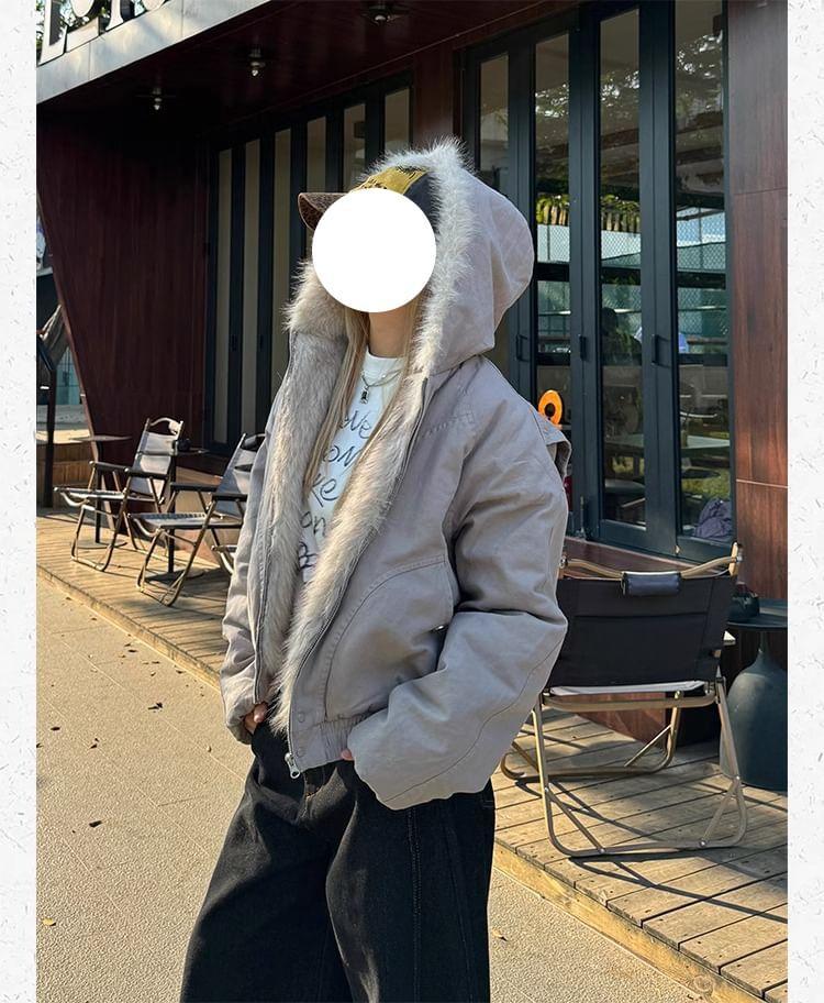 Fleece Lined Zip-Up Hooded Padded Jacket Product Image