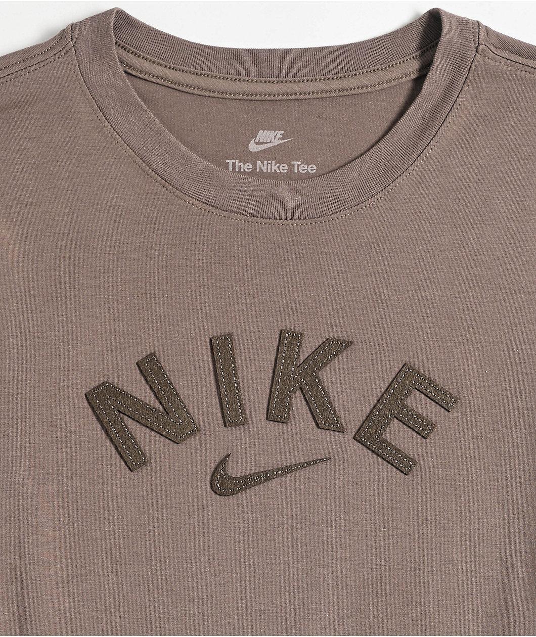 Nike Sportswear Chill Knit Brown Long Sleeve Crop T-Shirt Product Image