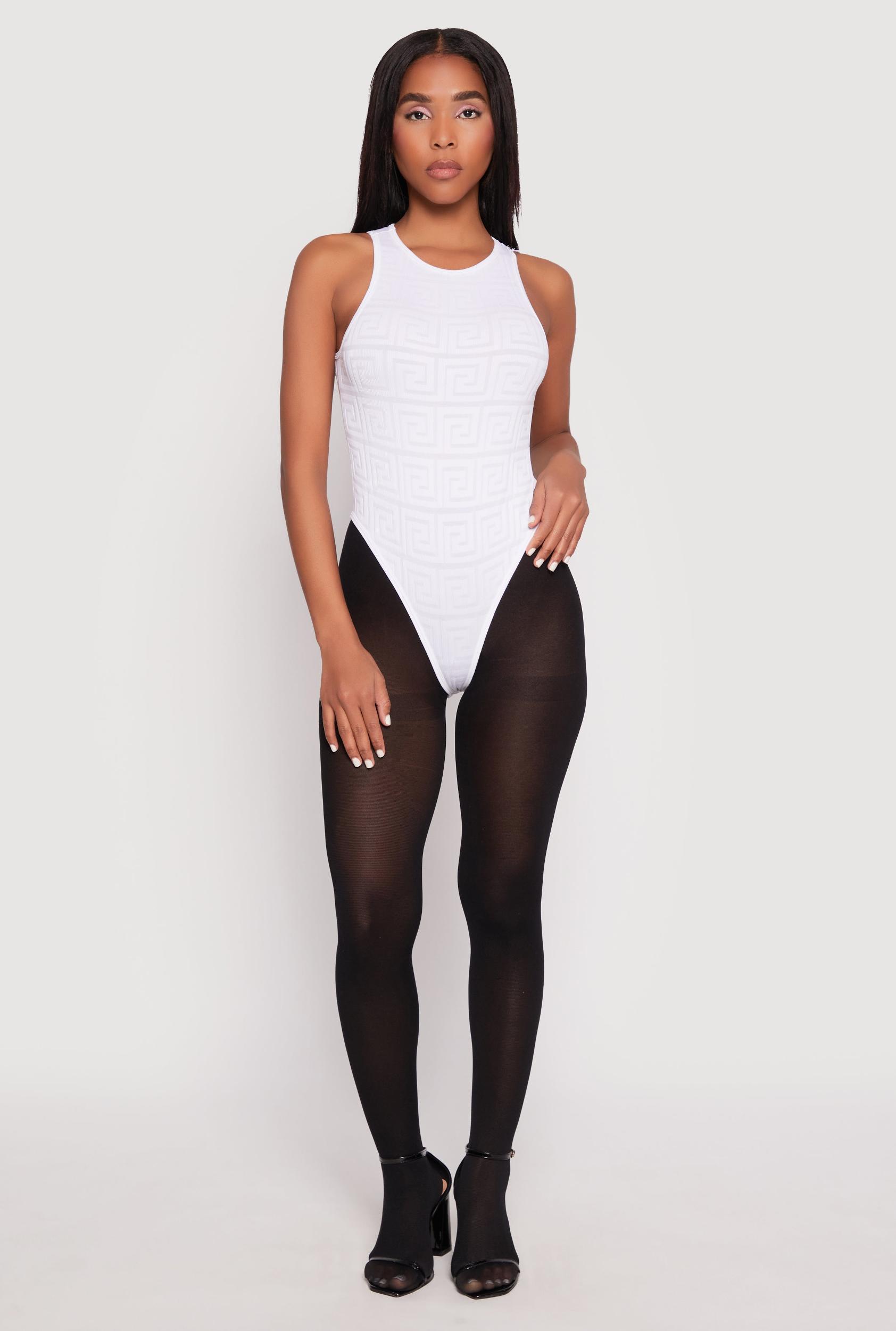 Womens Seamless Ribbed Knit Greek Key Bodysuit Product Image