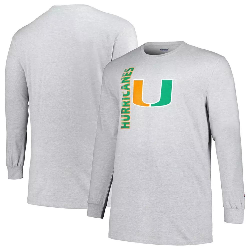 Men's Champion Heather Gray Miami Hurricanes Big & Tall Mascot Long Sleeve T-Shirt, Size: 5XB, Grey Product Image