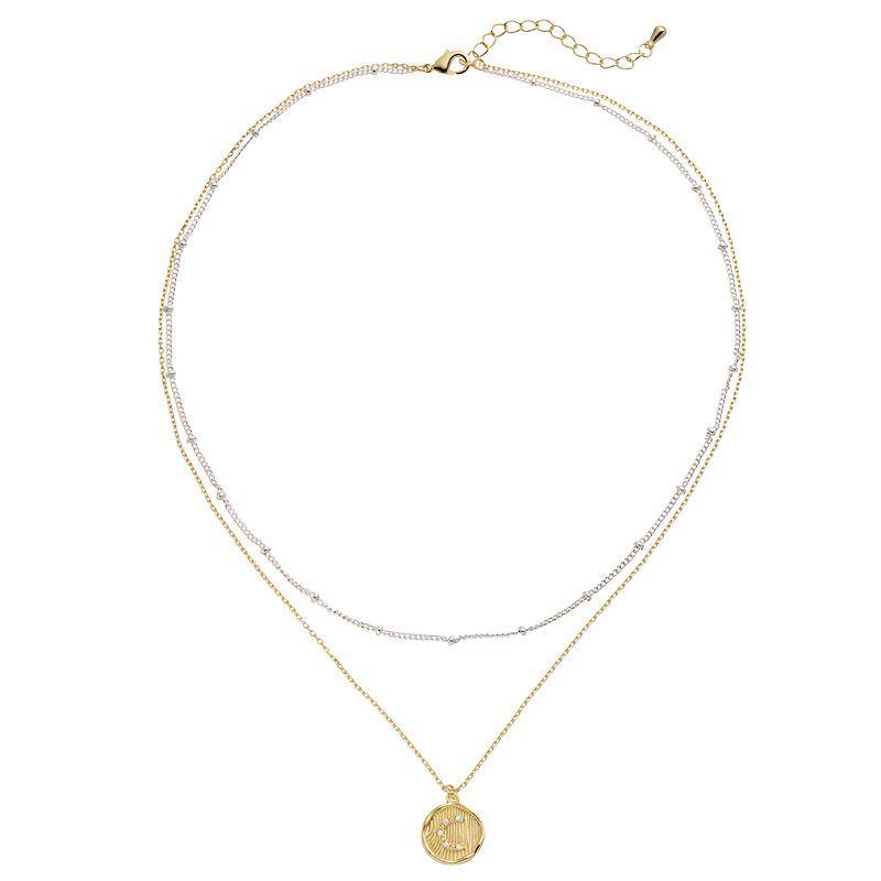 City Luxe Two Tone Layered Initial Disc Necklace with Cubic Zirconia, Women's, Size: 18", Two Tone S Product Image