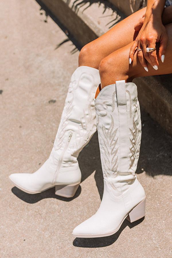 The Harris Faux Leather Cowboy Boot in White Product Image