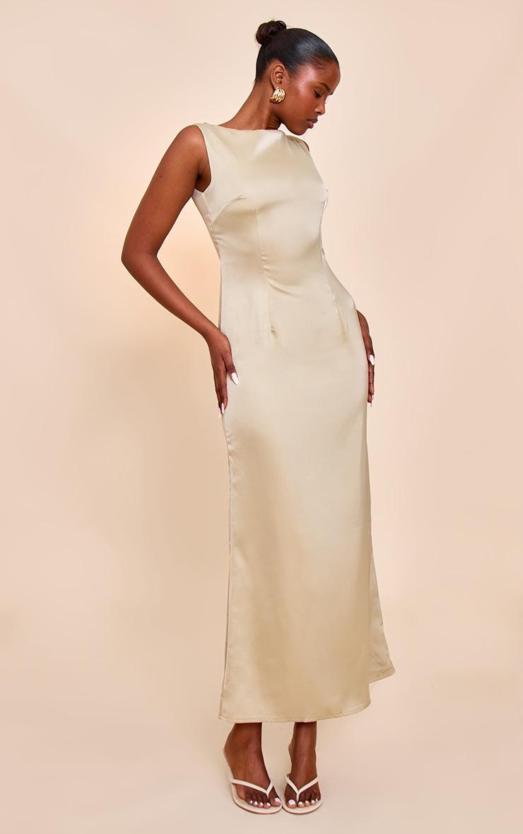 Sage Bridesmaid Satin Boat Neck Maxi Dress Product Image