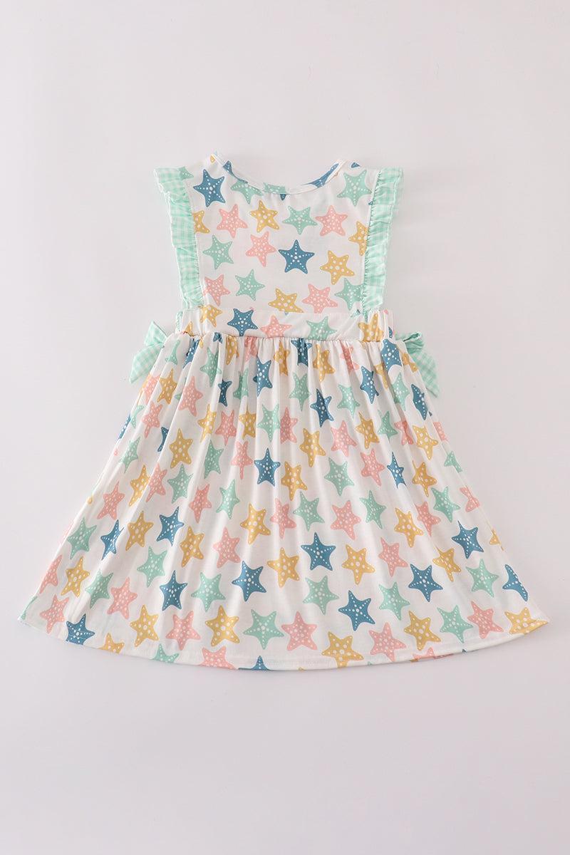 Blue seashell bow ruffle dress Product Image