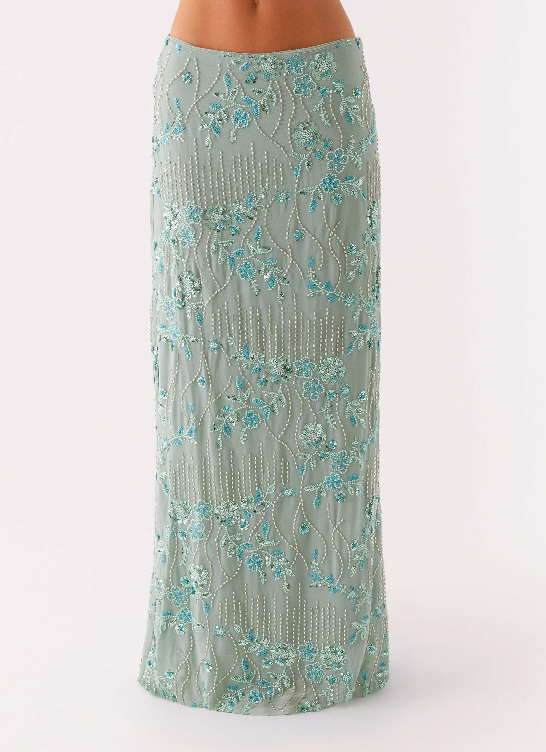 Corinna Low Rise Sequin Maxi Skirt - Mint Product Image