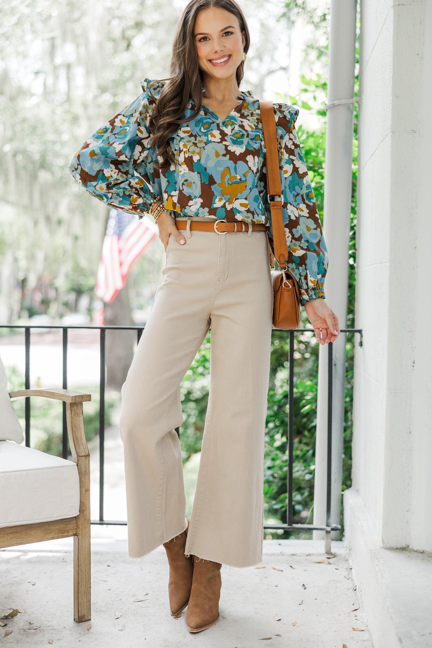 Ready For Today Blue Floral Blouse Female Product Image