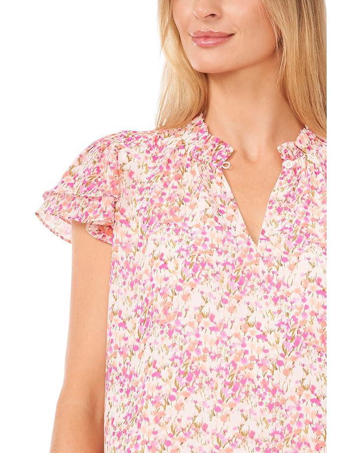 V-Neck Shirred Flutter Sleeve Blouse Product Image