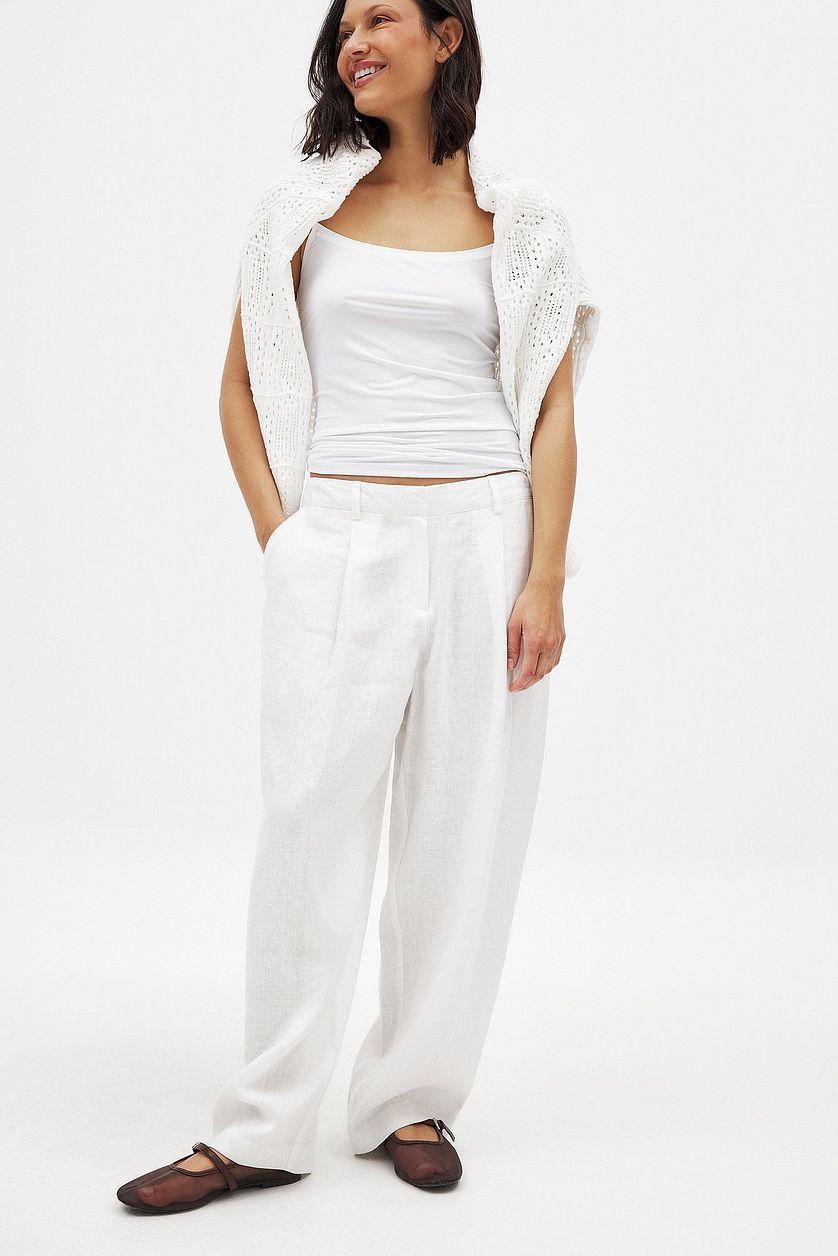 Tapered Linen Mid Waist Trousers Product Image