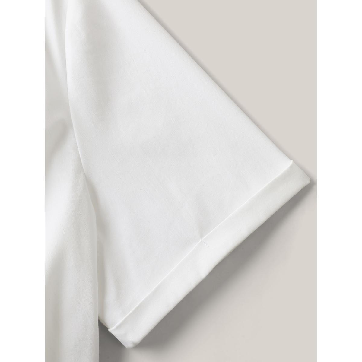 Plus Size Originalwhite Knotted Front Asymmetrical Hem Blouse Women Short sleeve Shirt collar Work Blouses BloomChic 10/M Product Image