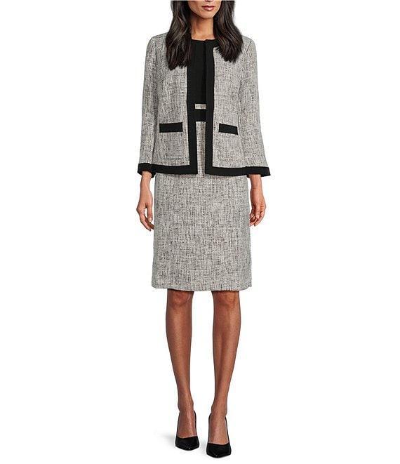 Kasper Framed Tweed Long Sleeve Open-Front Framed Jacket Product Image