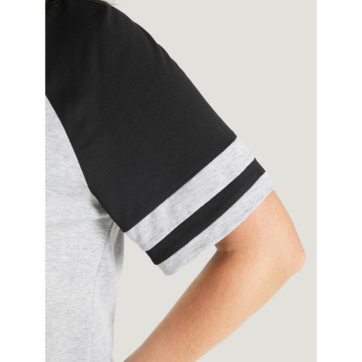 Plus Size Letter Print Contrast Raglan Sleeve Graphic Tee LightGray Women Casual Striped Dailywear T-shirts BloomChic 14-16/1X Product Image