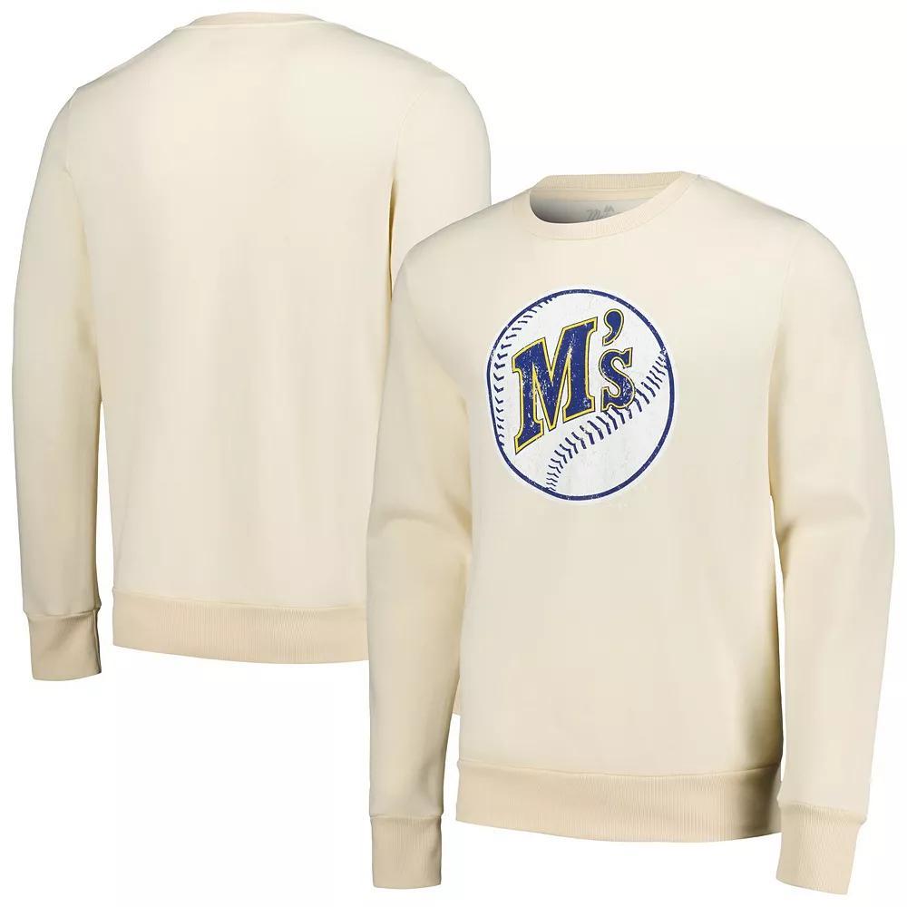 Men's Majestic Threads Oatmeal Seattle Mariners Fleece Pullover Sweatshirt, Size: XL, Team Product Image