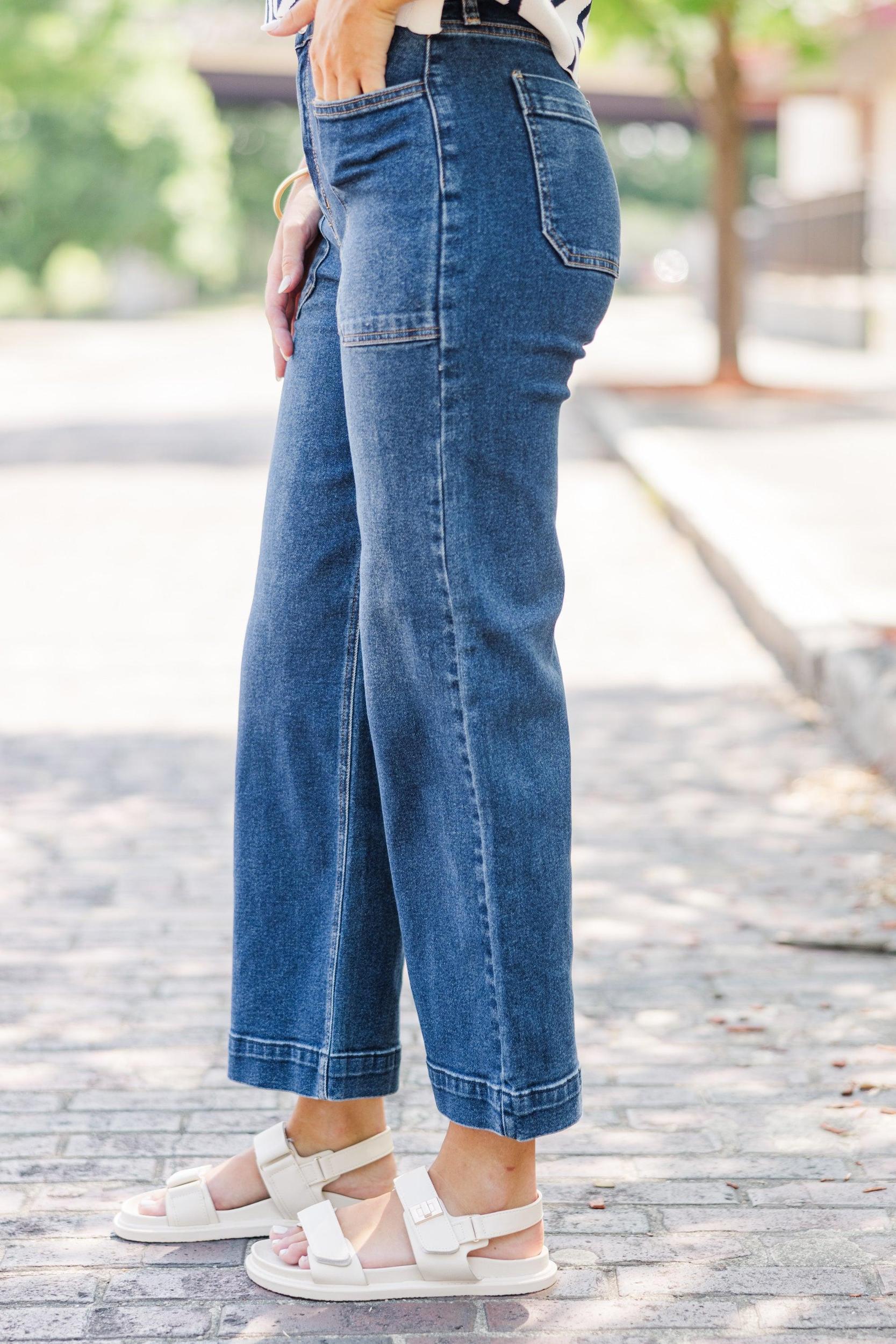 In A Dream Dark Wash Wide Leg Jeans Female Product Image