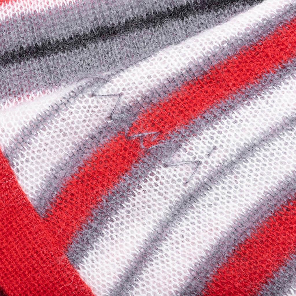 Logo-Embroidered Striped Mohair-Blend Cardigan - Red/Grey Male Product Image
