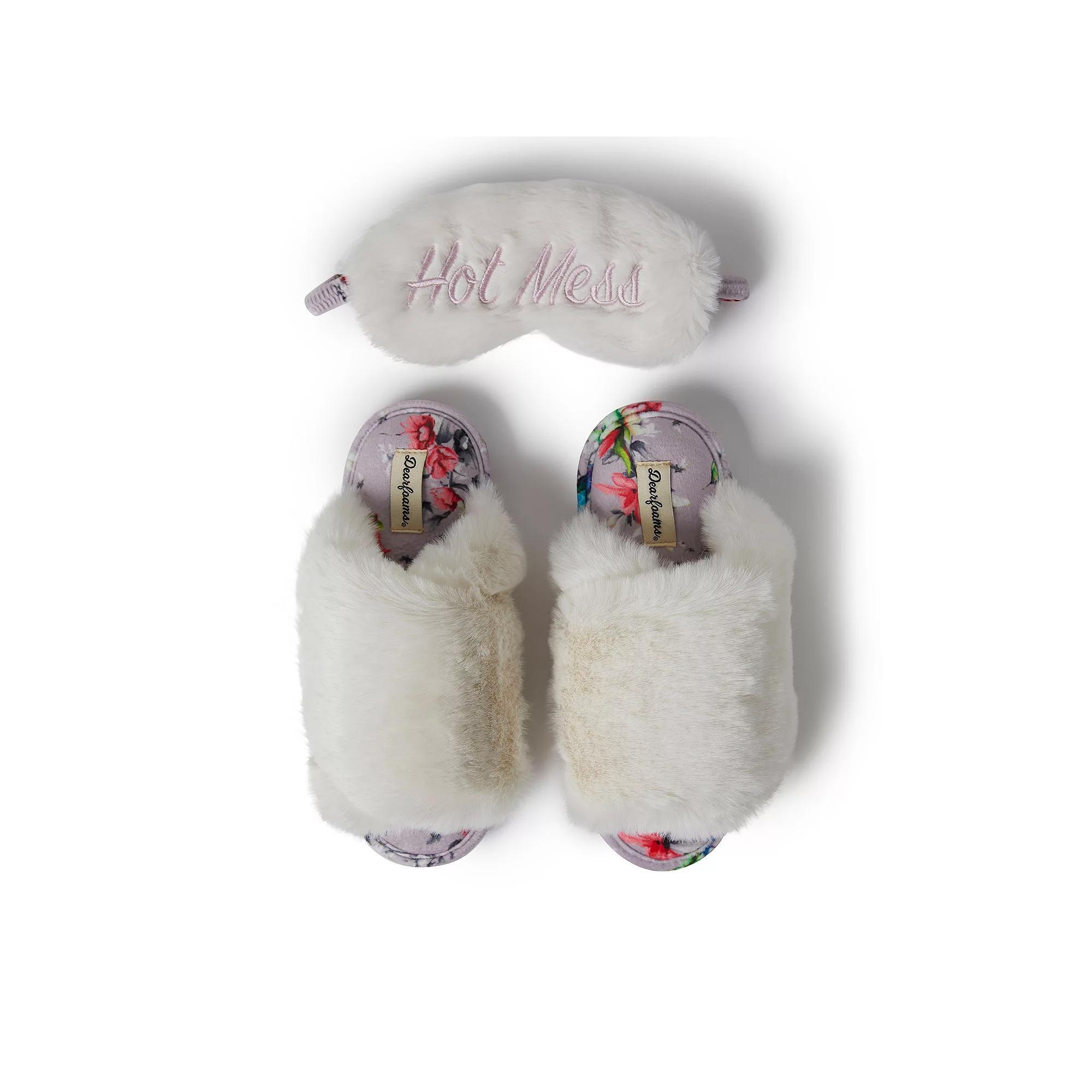 Dearfoams Louise Faux Fur Cross Band Womens Slide Slippers with Sleep Mask Product Image
