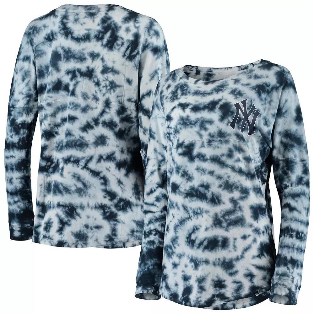 Womens New Era New York Yankees Tie-Dye Long Sleeve T-Shirt Blue Product Image