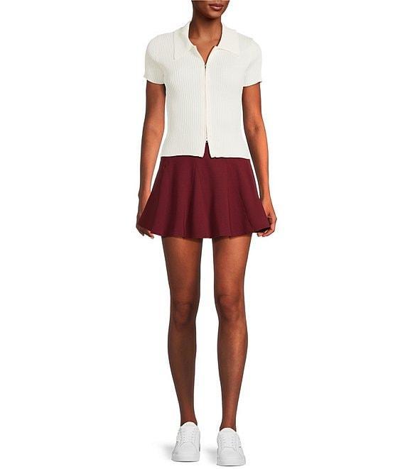 Blu Pepper Knit Collared Short Sleeve Front Zip Top Product Image