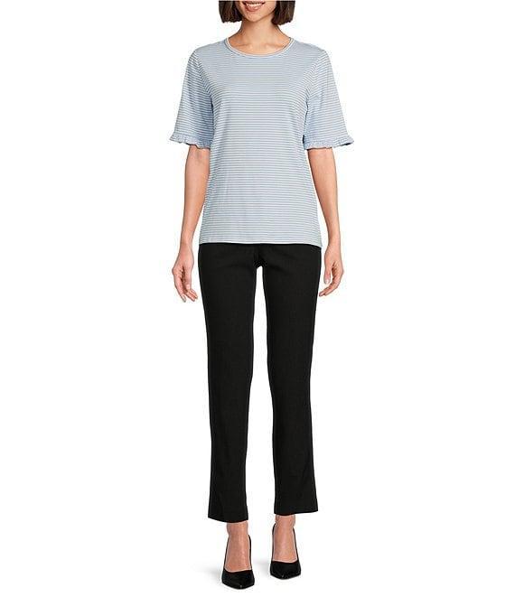 Jones New York Feeder Stripe Crew Neck Ruffled Elbow Sleeve Tee Product Image