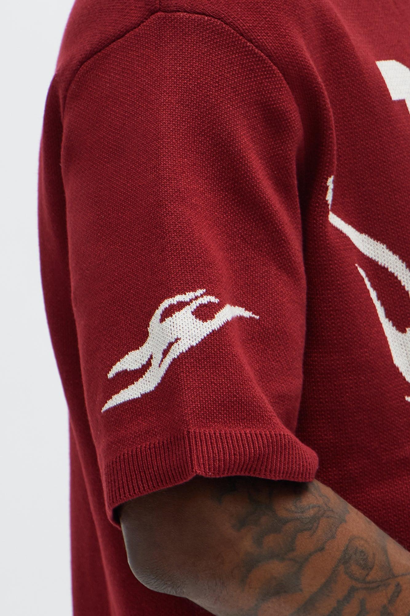 Regular Fit 13 Button Up Sweater Shirt - Red/White Product Image