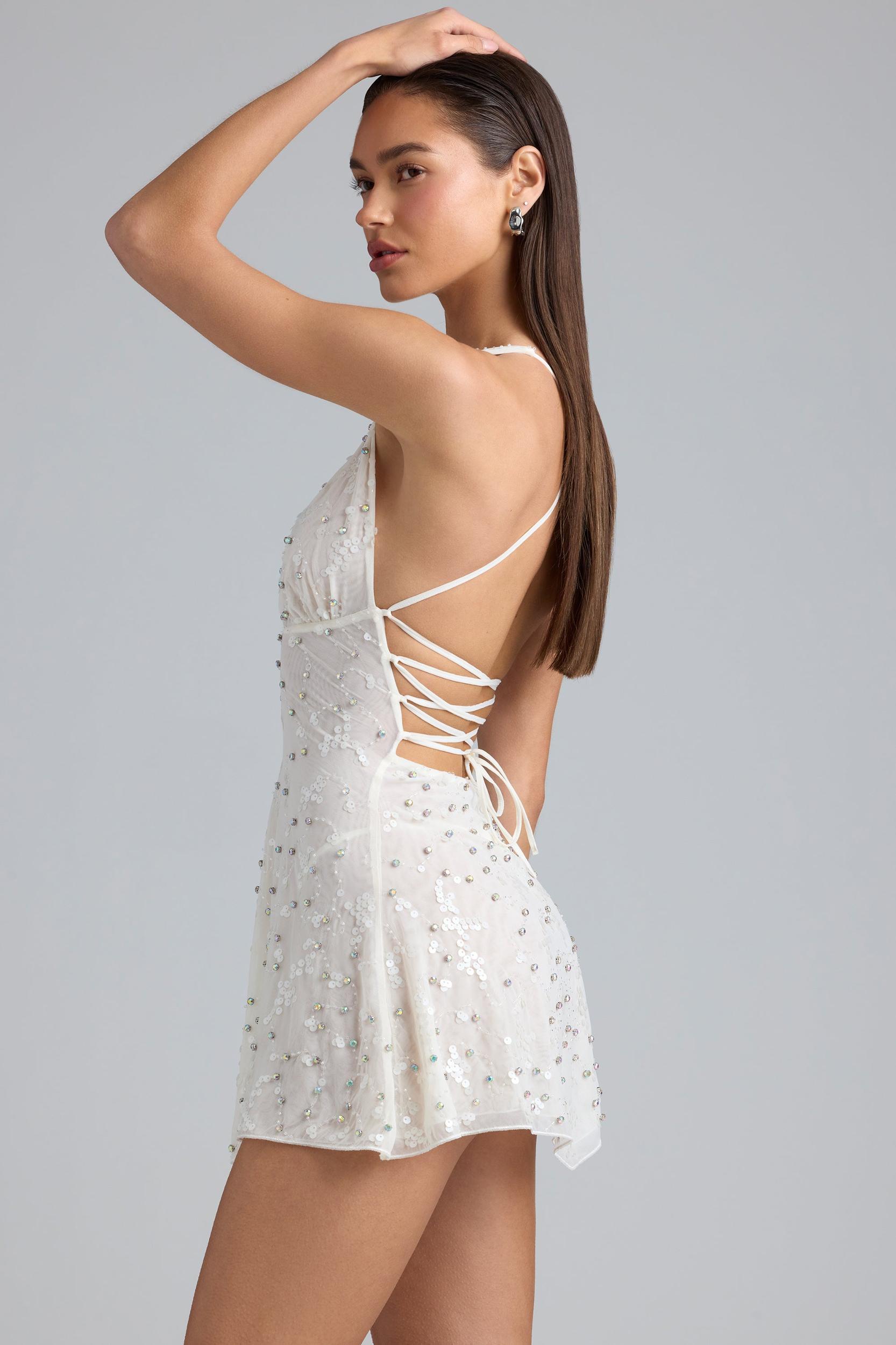 Embellished Multi-Strap Mini Dress in Ivory Product Image