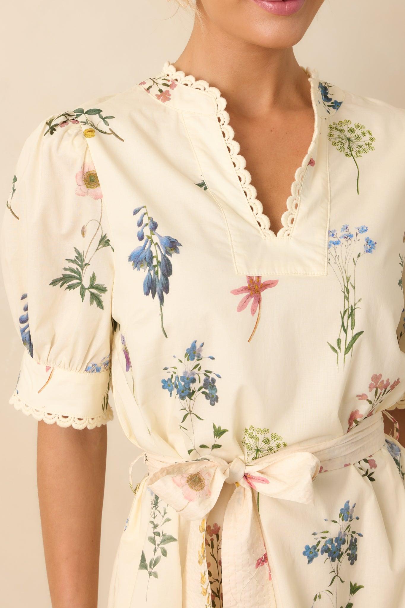 Everything Is Just Right Ivory Floral Print Cotton Mini Dress Product Image