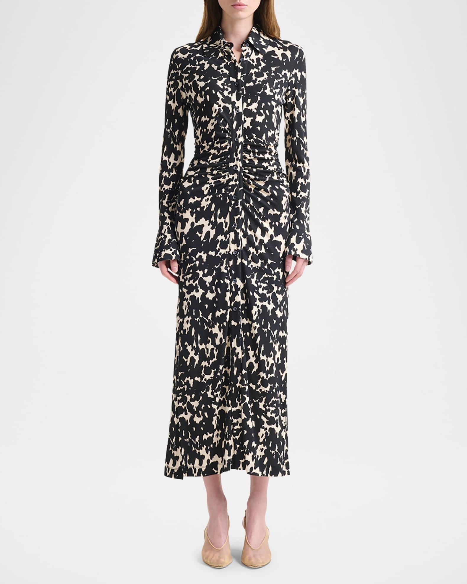 Claudia Spotted Long-Sleeve Midi Shirtdress Product Image