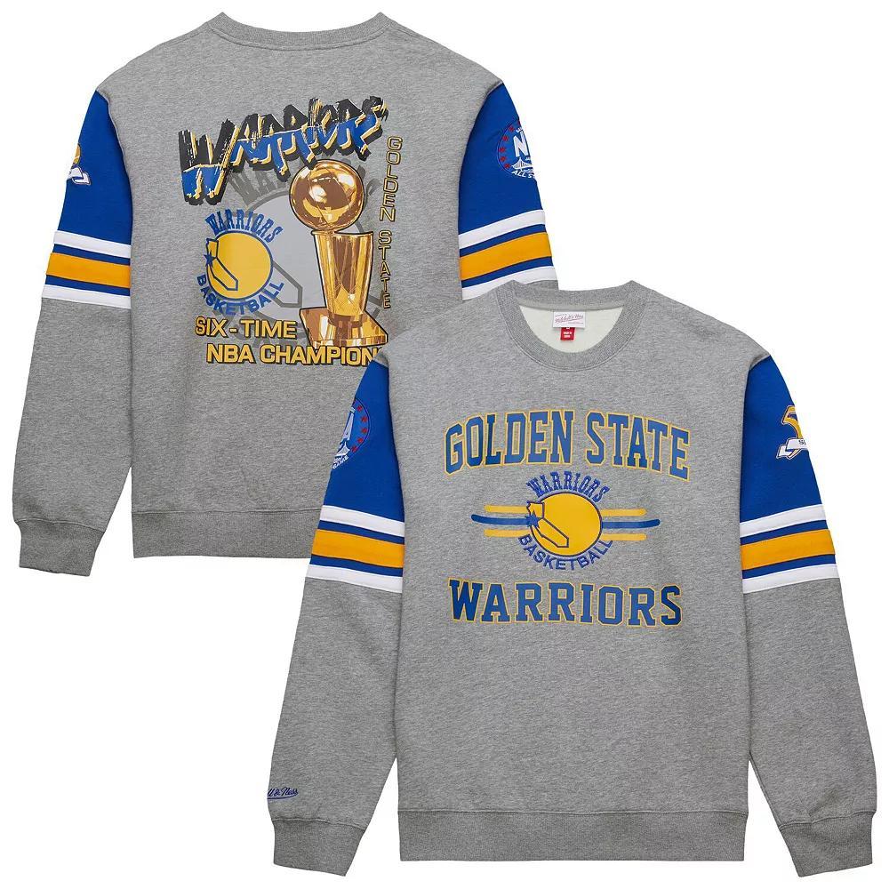 Men's Mitchell & Ness Heather Gray Golden State Warriors Hardwood Classics All Over 4.0 Pullover Sweatshirt, Size: XL, Grey Product Image