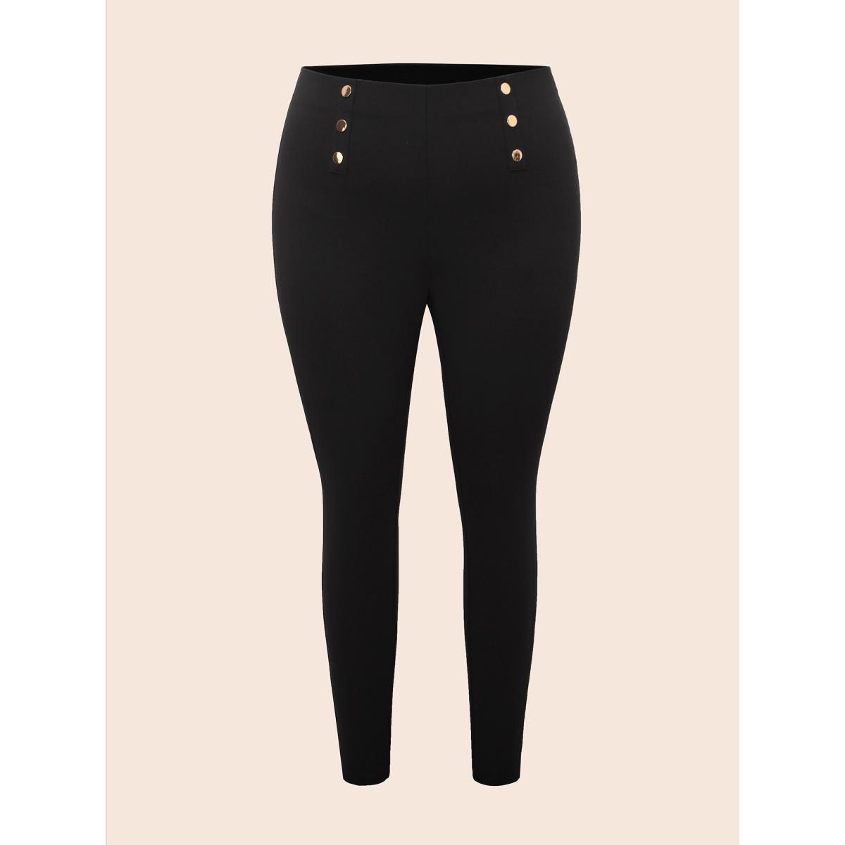 Plus Size High Rise Button Detail Stretchy Pants Women Black Workwear Essentials Skinny High Rise Work Pants BloomChic 26/4X Product Image