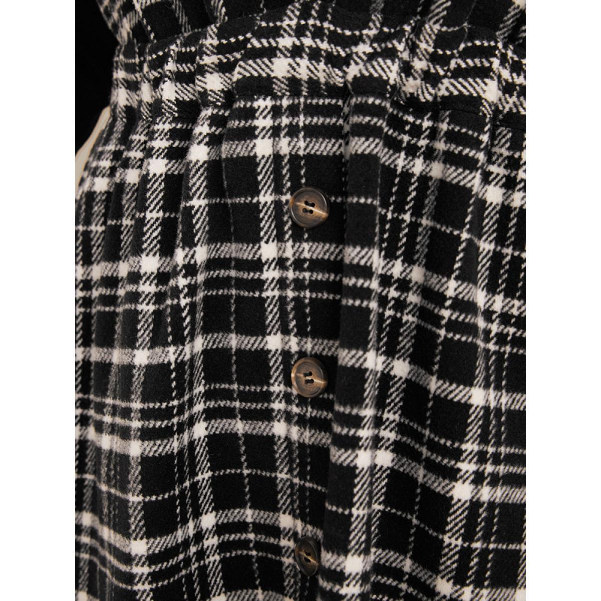Plus Size Plaid Sleeveless Pocket Button Detail Suspender Dress Without Sweater Black Women Office Elastic Waist Deep V-neck Sleeveless Curvy Midi Dress BloomChic 10/M Product Image