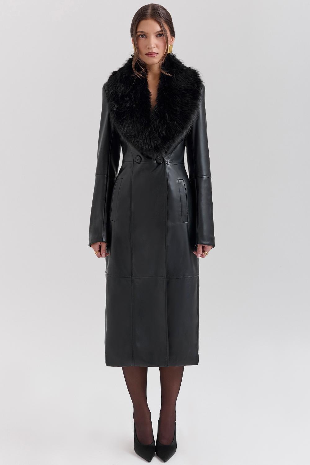Marcel Black Faux Fur Trimmed Vegan Leather Coat Product Image