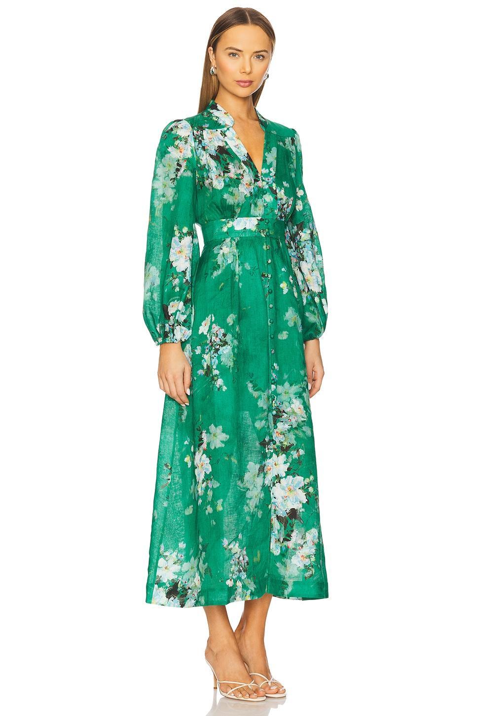 Everley Plunge Midi Dress in Green Watercolor Floral Product Image