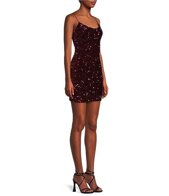 B. Darlin Spaghetti Strap Scoop-Neck Sequined Velvet Knit Bodycon Dress Product Image