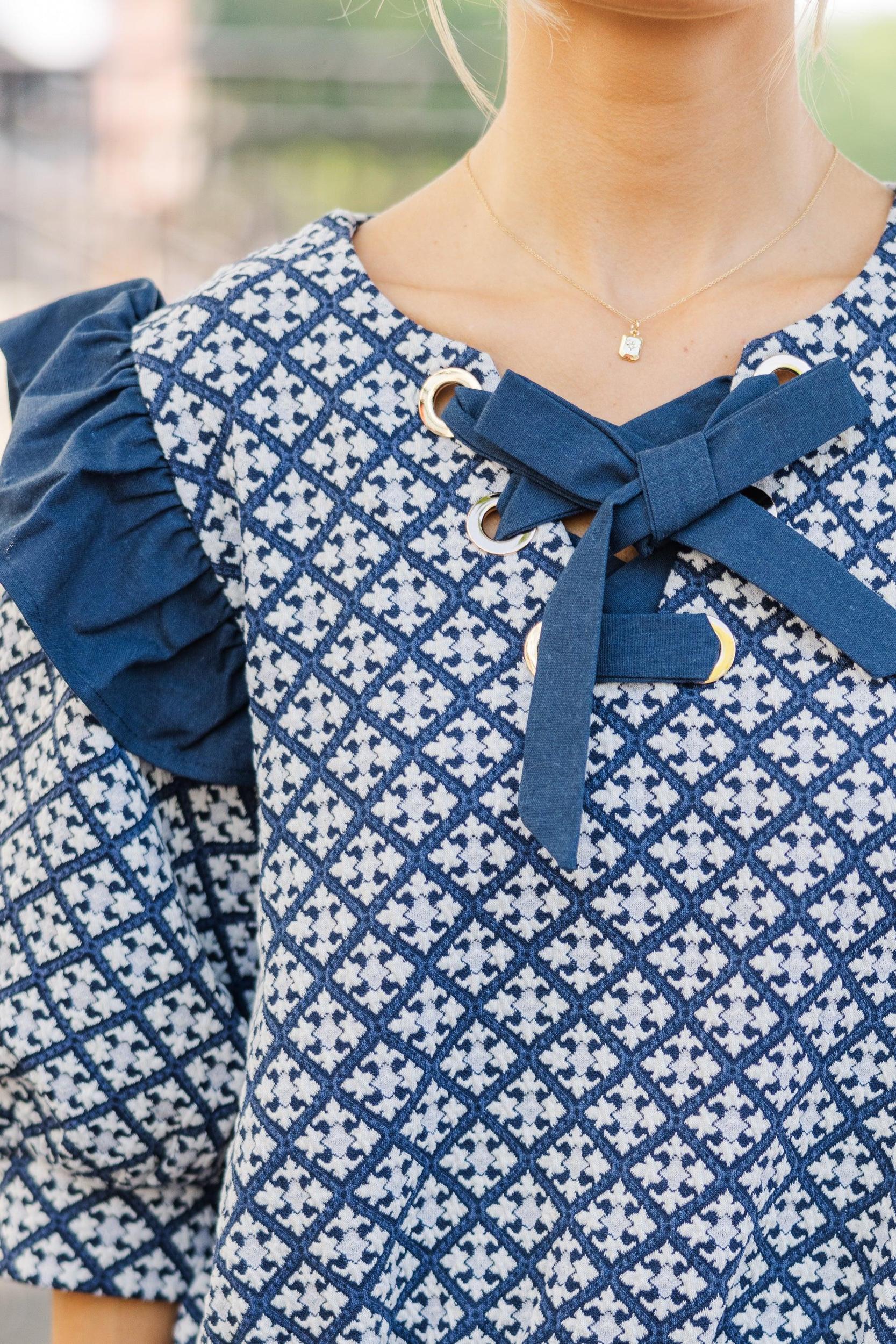 All Your Love Navy Blue Ruffled Blouse Female Product Image