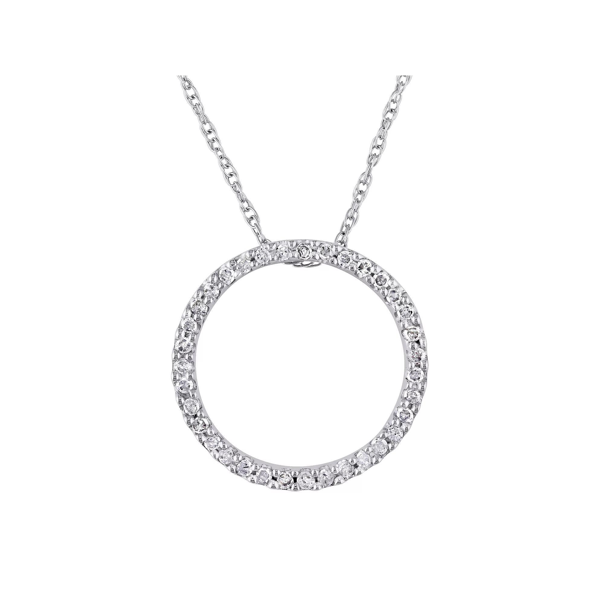 Stella Grace 10k White Gold 1/8 Carat T.W. Diamond Circle Pendant Necklace, Women's, Size: 17" Product Image