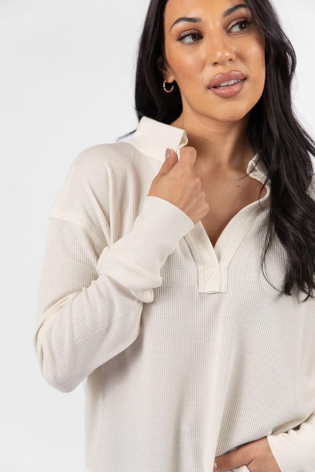 Might Be Love Cream Waffle Collared Knit Top FINAL SALE Product Image