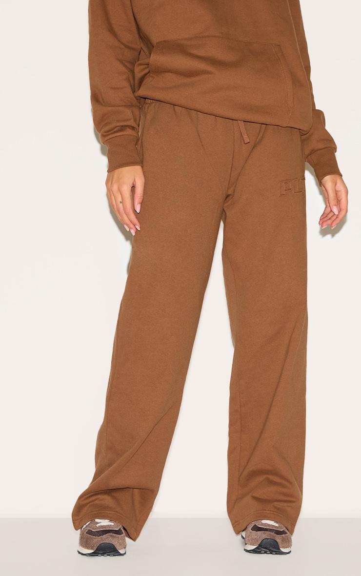 PRETTYLITTLETHING Taupe Premium Embossed Wide Leg Sweatpants Product Image