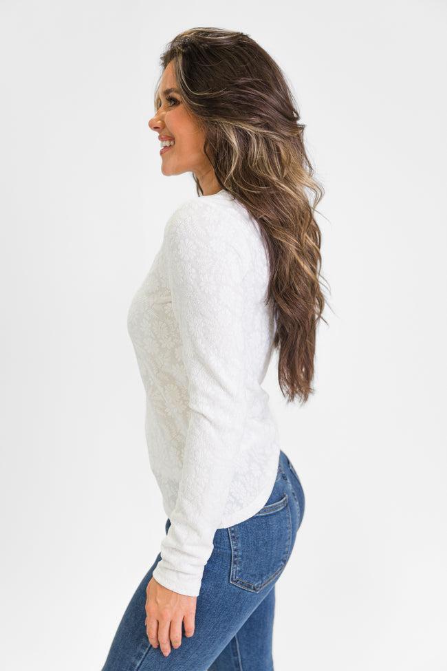 High Ambitions Ivory Floral Textured Knit Fitted Top  FINAL SALE Product Image