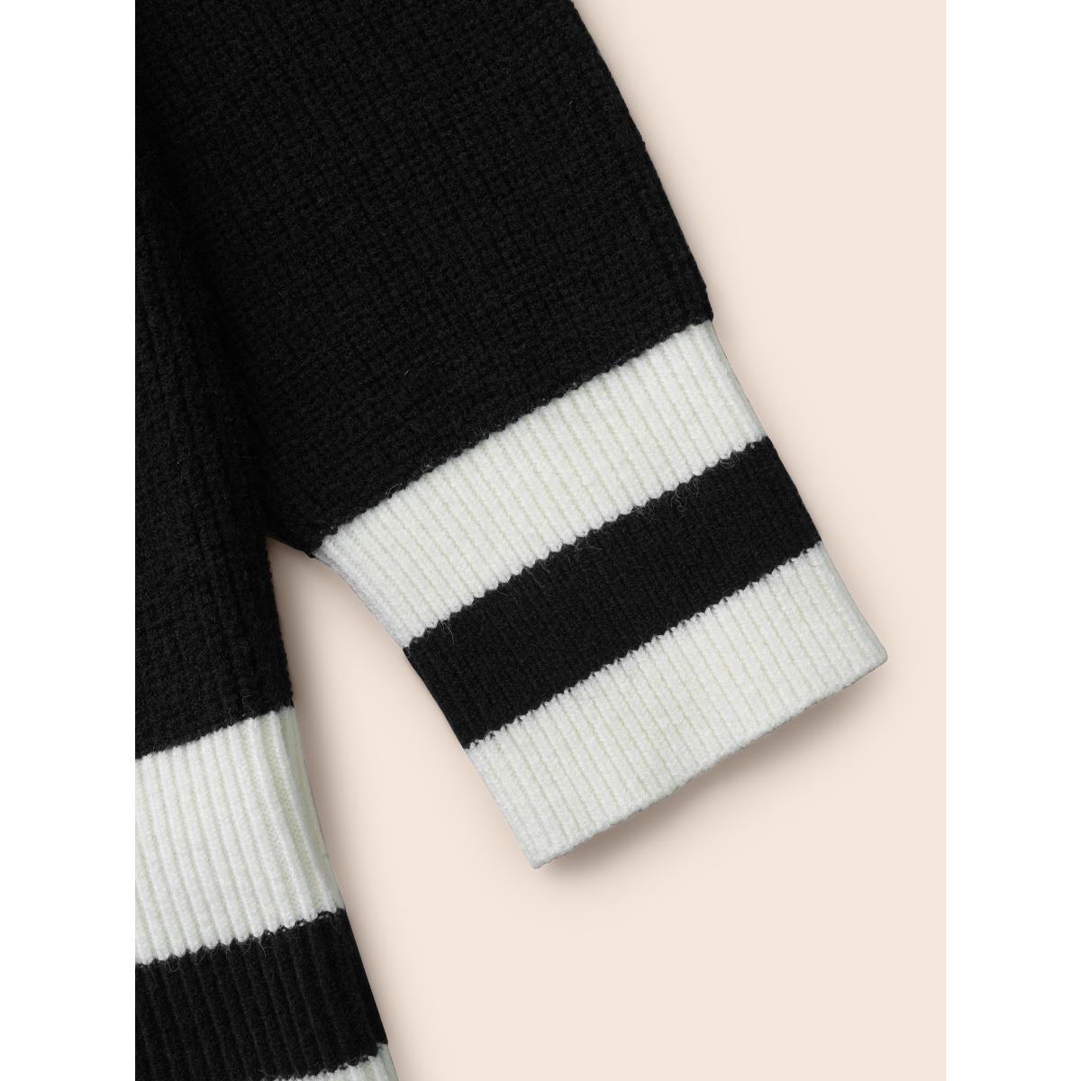 Plus Size Contrast Striped Drop Shoulder Cardigan Black Women Casual Loose Long Sleeve Everyday Cardigans BloomChic 26/4X Product Image