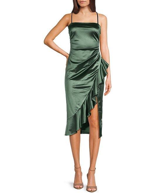 Honey and Rosie Spaghetti Strap Square Neck Ruffle Dress Product Image
