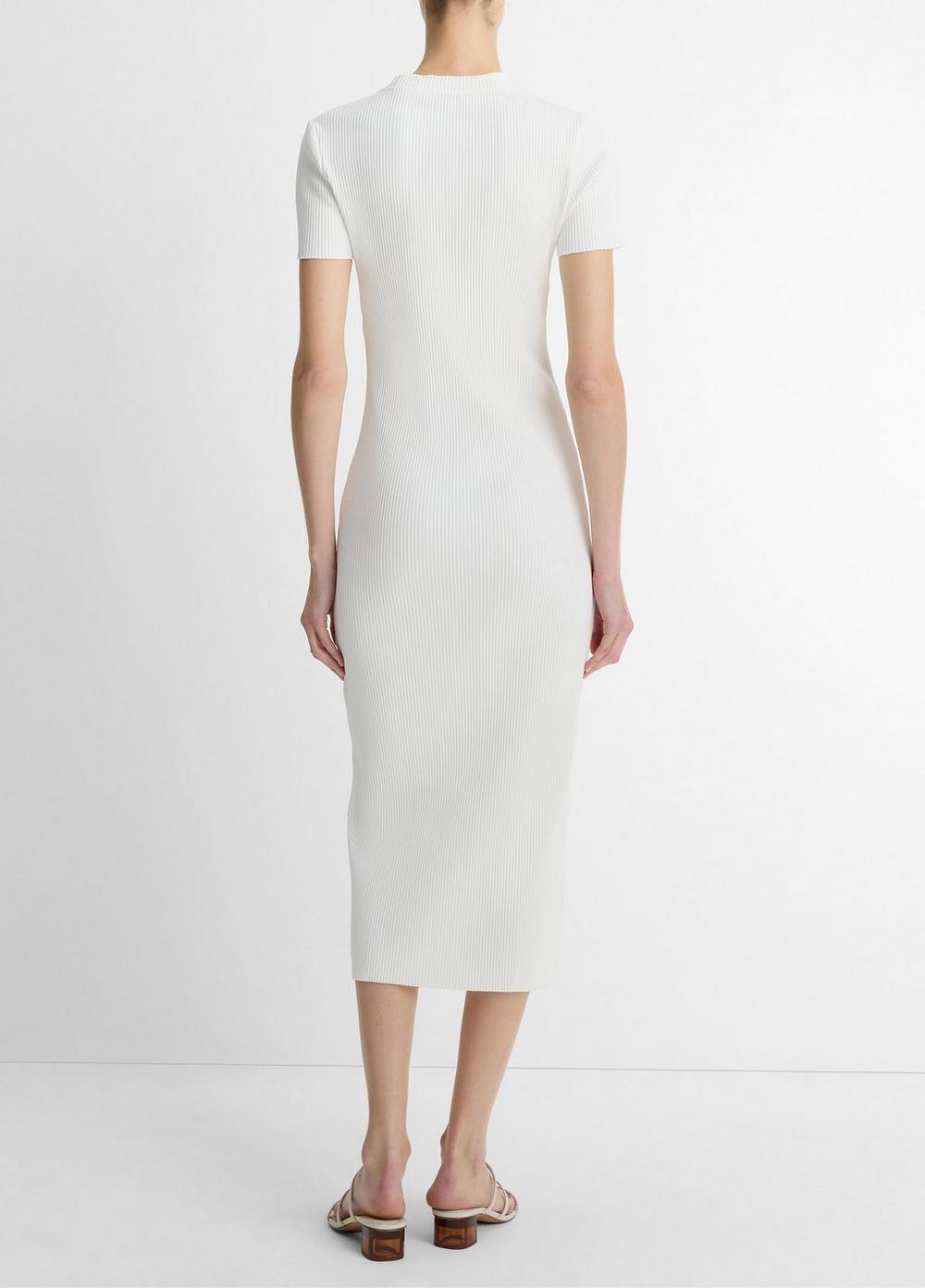 Womens Ribbed Cotton-Blend Crew Neck Dress, Off White, Size S Vince Product Image
