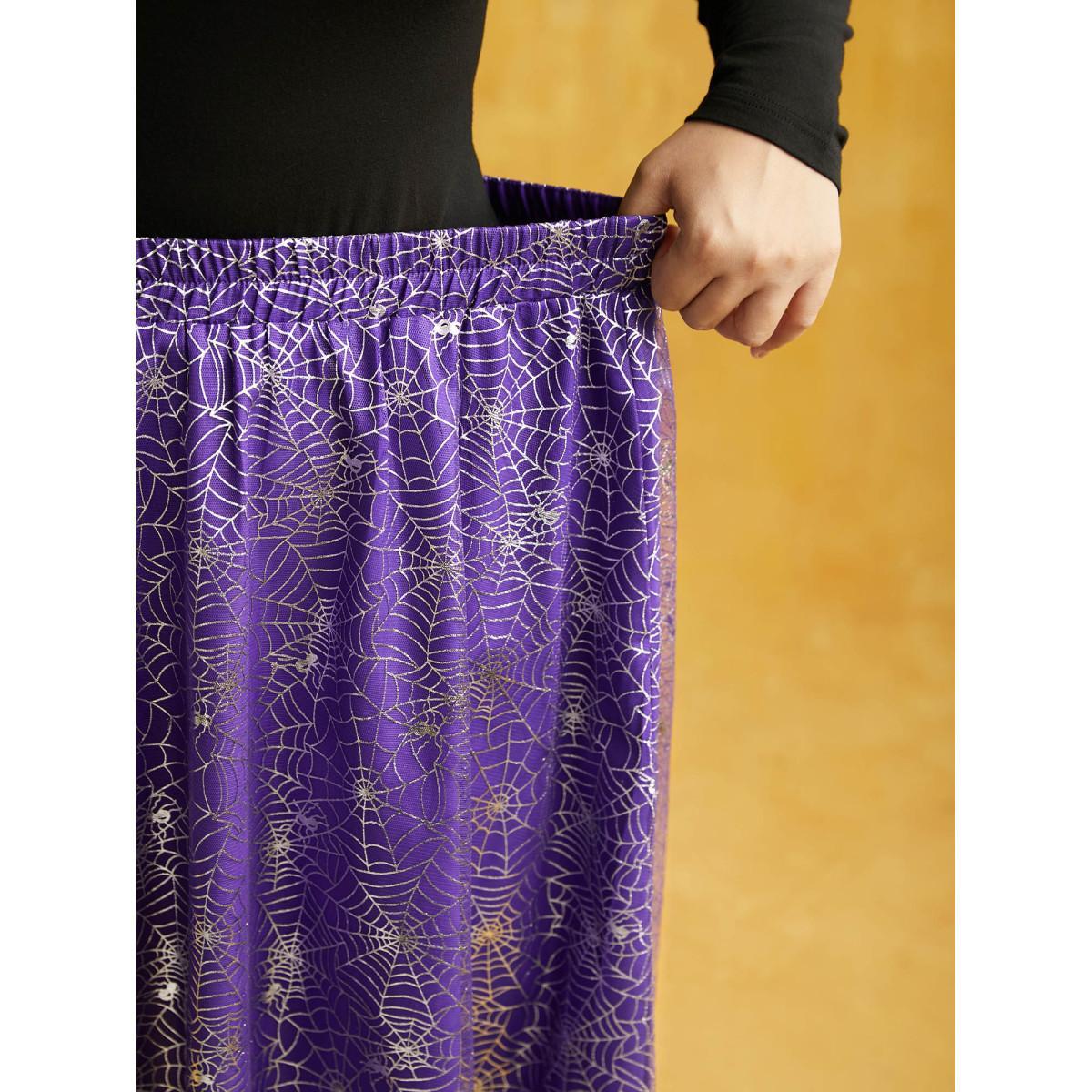 Plus Size Spiderweb Printed A-line Skirt Women BlueViolet Cocktail See through No stretch Side seam pocket Party Skirts BloomChic 28/5X Product Image