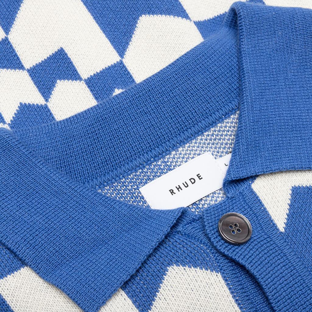 Rhacing Checkered Knit Polo - Ivory/Blue Male Product Image