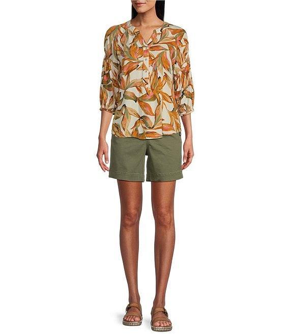 Westbound Woven Elbow Smock Sleeve Henley Blouse Product Image