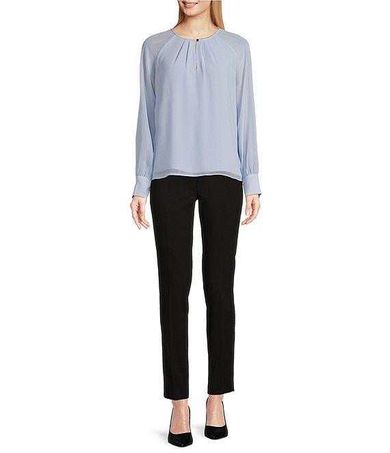 Calvin Klein Chiffon Keyhole Crew Neck Sheer Long Sleeve Blouse Product Image