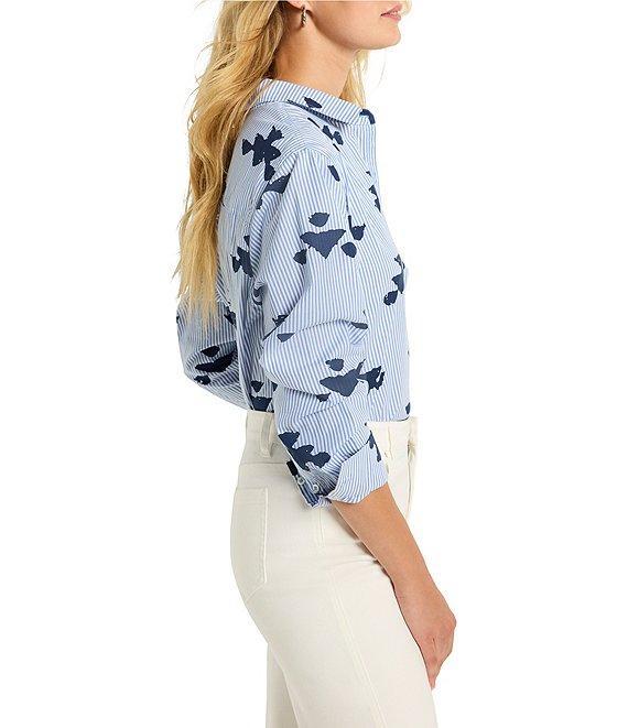 NIC + ZOE Woven Stamped Stripe Point Collar Long Sleeve Shirt Product Image